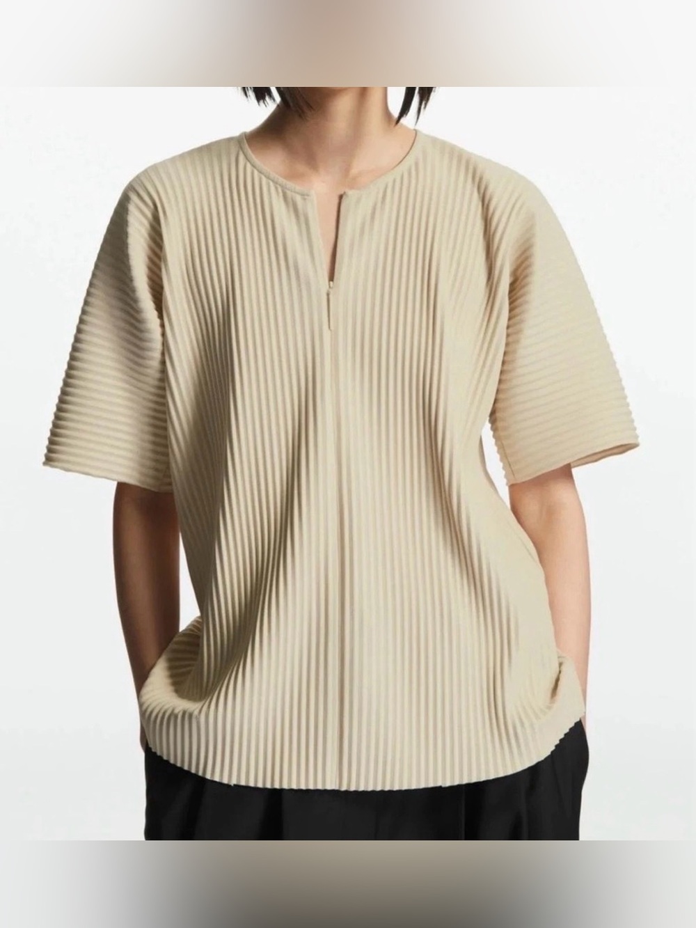 COS Pleated Oversized Tunic Top Cream Beige Minimalist Boxy M Like New